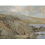 An oil painting, James Naughton, Coastal study, attributed verso, 5 x 6.5 inches