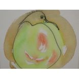 A watercolour, Lesley Murdock, Apple Chick - do you love an apple, bird study, attributed verso, 9 x