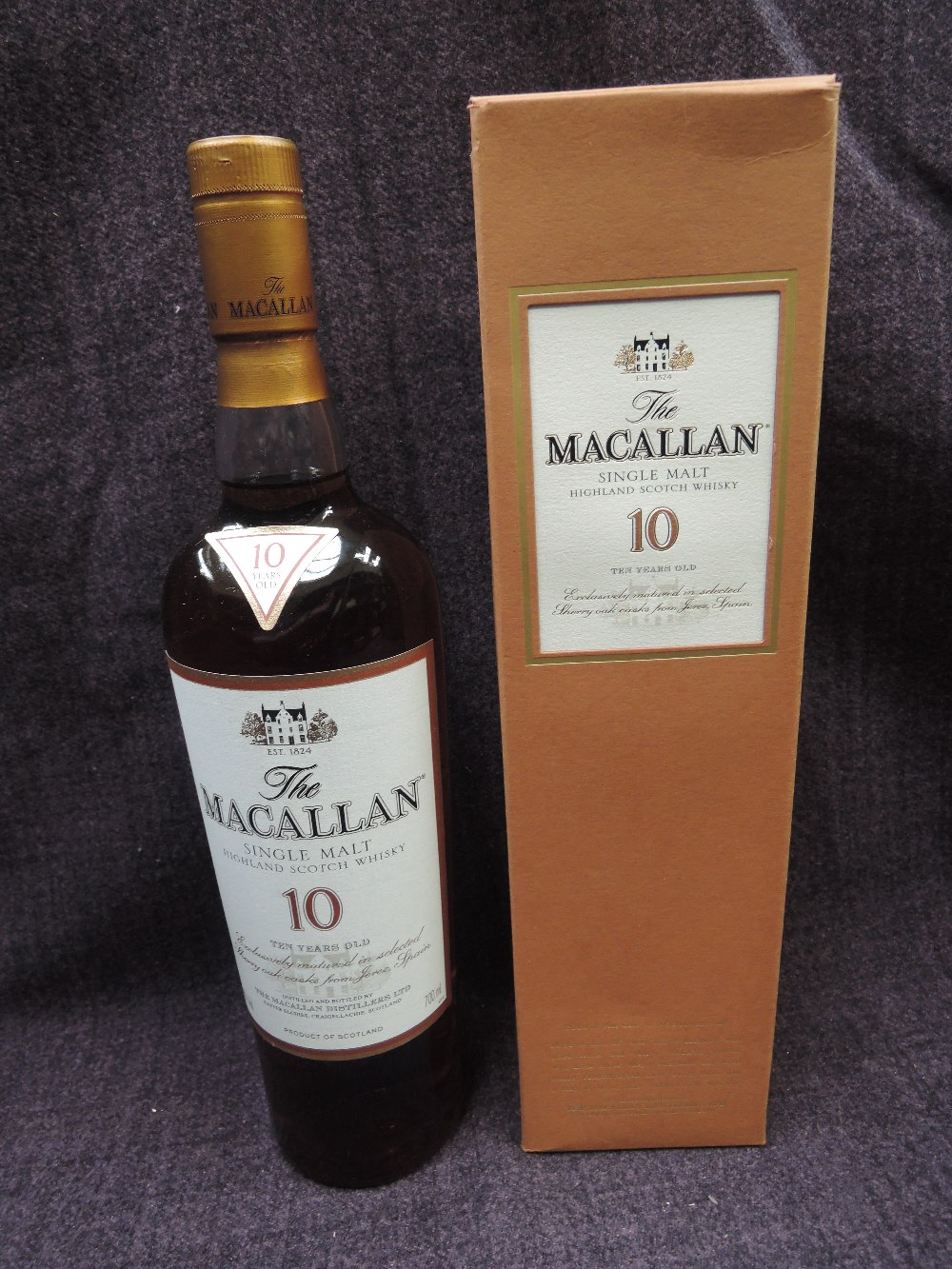 A bottle of the Macallan single malt highland malt whisky, 10 year old