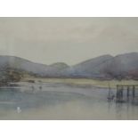 A watercolour, M Clarice Stevens, Lake landscape, signed, 5 x 8.5 inches