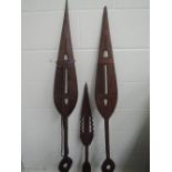 Three treen ethnic tribal spears of ceremonial African design