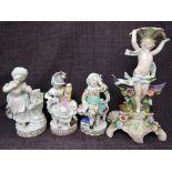 Three 19th century Meissen style figures of typical style having impressed and crossed sword marks