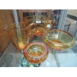 Four large pieces Whitefriars amber glass, pattern numbers - 9250, 9778, 9390, 7930, includes pre