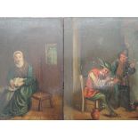 A pair of oil paintings on board, Dutch style, early 19th century interiors, 7 x 6 inches and 7 x