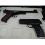 Two air pistols in a case, a Crossman 1088 .177 calibre air pistol and a French .177 air pistol