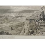 An engraving, monochrome, after Birkett Foster, Children on headland, signed, 12 x 17.5 inches