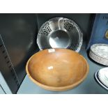 A vintage treen bowl made from Tasmanian Huon Pine and plated bowl