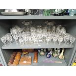 A large selection of vintage etched party wine spirit and cocktail glasses