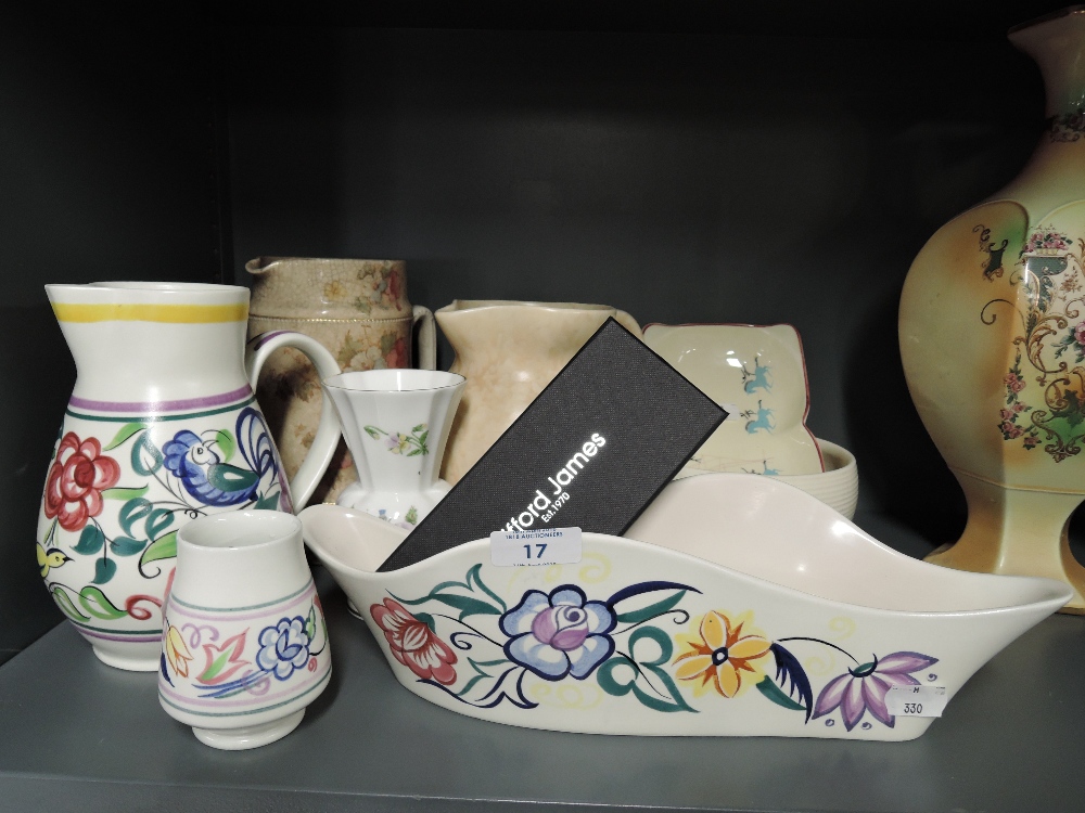 A selection of vintage ceramics including Poole Pottery