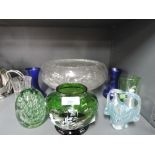 A selection of vintage glass wares including Dump, Carnival and hand painted