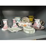 A selection of vintage ceramics including Jasperware and motto ware