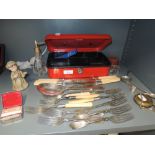 A selection of vintage bone handle flatware and cutlery