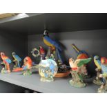 A selection of modern resin cast parrot figures and models
