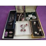 Five costume jewellery sets including wire hearts, and two pairs of cufflinks