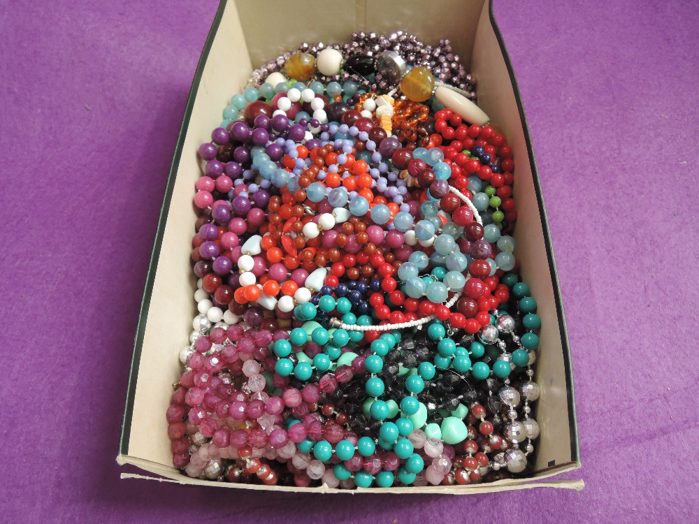 A box of bead necklaces