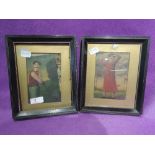 A pair of prints depicting man and woman golfing in period frames