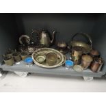 A selection of vintage and antique plated wares including blue glass salts, etc