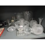 A selection clear cut and crystal glass wares including heavy cut shade set