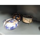 A selection of vintage ceramics unmarked with purple print and hand detailing