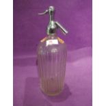 A vintage heavy glass soda syphon Morecambe Poulton etched front