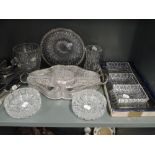 A selection of clear cut and crystal glass wares