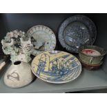 A selection of vintage ceramics including studio pottery