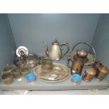 A selection of vintage plated wares including ornate cake stand