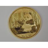 A gold 30gram 2017 500 Yuan Chinese Panda coin, in plastic case