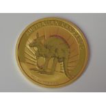 A gold 1oz 2011 100 dollar Australian Kangaroo coin, in plastic case
