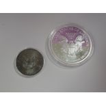 A U.S.A. Liberty 2015 5 troy oz .999 fine silver medallion in plastic case, an Eagle walking Liberty