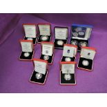 A collection of United Kingdom silver proof Piedfort coins in cases with certificates, 1992/3