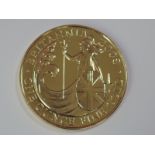 A gold 1oz 2008 Great Britain Britannia 100 pound coin, in plastic case