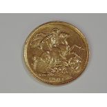 A gold 1901 Great Britain Victoria, old head Sovereign, in plastic case, Melbourne Mint