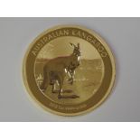 A gold 1oz 2013 100 dollar Australian Kangaroo coin, in plastic case