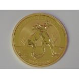A gold 1oz 2010 100 dollar Australian Kangaroo coin, in plastic case