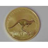 A gold 1oz 2008 100 dollar Australian Kangaroo coin, in plastic case