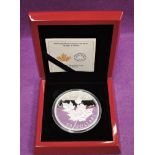 A 2014 Canadian 50 dollar fine silver high relief 5oz Maple leaves coin, in wood case with