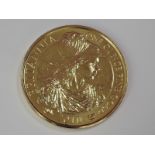 A gold 1oz 2010 Great Britain Britannia 100 pound coin, in plastic case