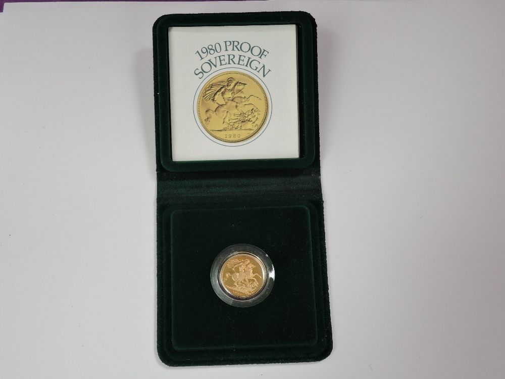 A gold 1981 United Kingdom Elizabeth II proof Sovereign, in caase with certificate