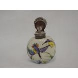 A Victorian porcelain perfume bottle having painted abstract scene depicting diving Kingfisher,