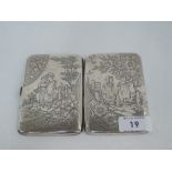 A Victorian silver cigarette case of rectangular form having engraved children in countryside