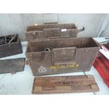 Two military explosives boxes containing vintage hand tools