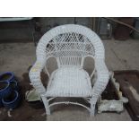 A wicker garden chair