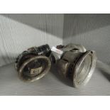 Two vintage head lights or lamps for motor car or cycle