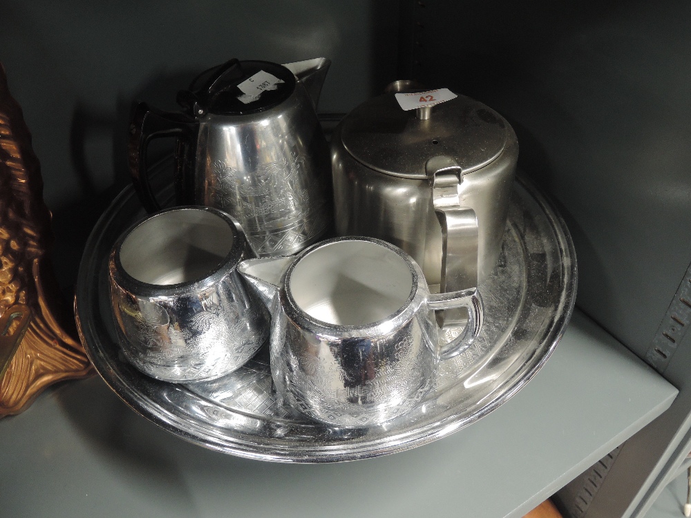 A vintage metal tea set by Swan Brand willo ware etc