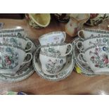 A selection of vintage tea cups and saucers with Indian Tree pattern