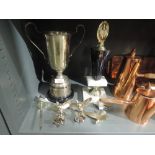 A selection of vintage pigeon trophy's and souvenirs