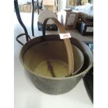 A large vintage brass cast jam pan and similar