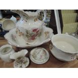 A vintage wash jug and bowl set with transfer print