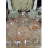 A selection of vintage glass wares including heavy set shot glasses